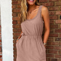 Smoke Gray Mineral Wash U Neck Elastic Waist Sleeveless Mini Dress - Foto 4