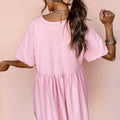 Abito Babydoll Babydoll rosa chiaro, colore unico, tasca e bordo crudo, - Foto 2