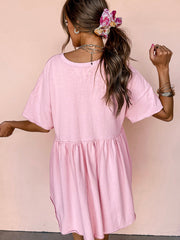Light Pink Solid Color Pocketed Raw Edge Babydoll Dress - Miniatuur