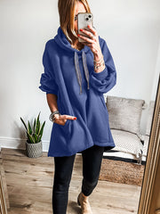 Dirty blue Fleece Lined Adjustable Drawstring Oversize Tunic Hoodie - Miniatuur