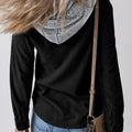 Black Hooded Drawstring Pockets Corduroy Shacket - Damesmode Afbeelding 2 - Foto 2