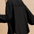 Black Waffle Knit Patchwork Exposed Seam Loose Shacket - Damesmode Afbeelding 2 - Foto 2