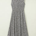Beige Leopard Zip Front V Neck Cinched Waist Sleeveless Maxi Dress - Damesmode Afbeelding 6 - Foto 6