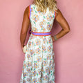 Wäiss Blummenprint Faarfblock-Trim Gürtel-Ärmellos Maxi-Kleed - Foto 4