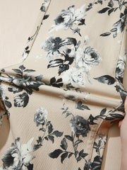 Beige Retro Floral Print Turn-up Cuffed Hem Loose Jeans - Damesmode Afbeelding 7 - Miniatuur