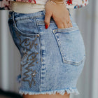 Dusk Blue Western Embroidery Stud Denim Shorts Sommar Vardagsklädsel - Thumbnail