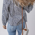 Blue Floral Print Notched V Neck Puff Sleeve Blouse - Damesmode Afbeelding 2 - Foto 2