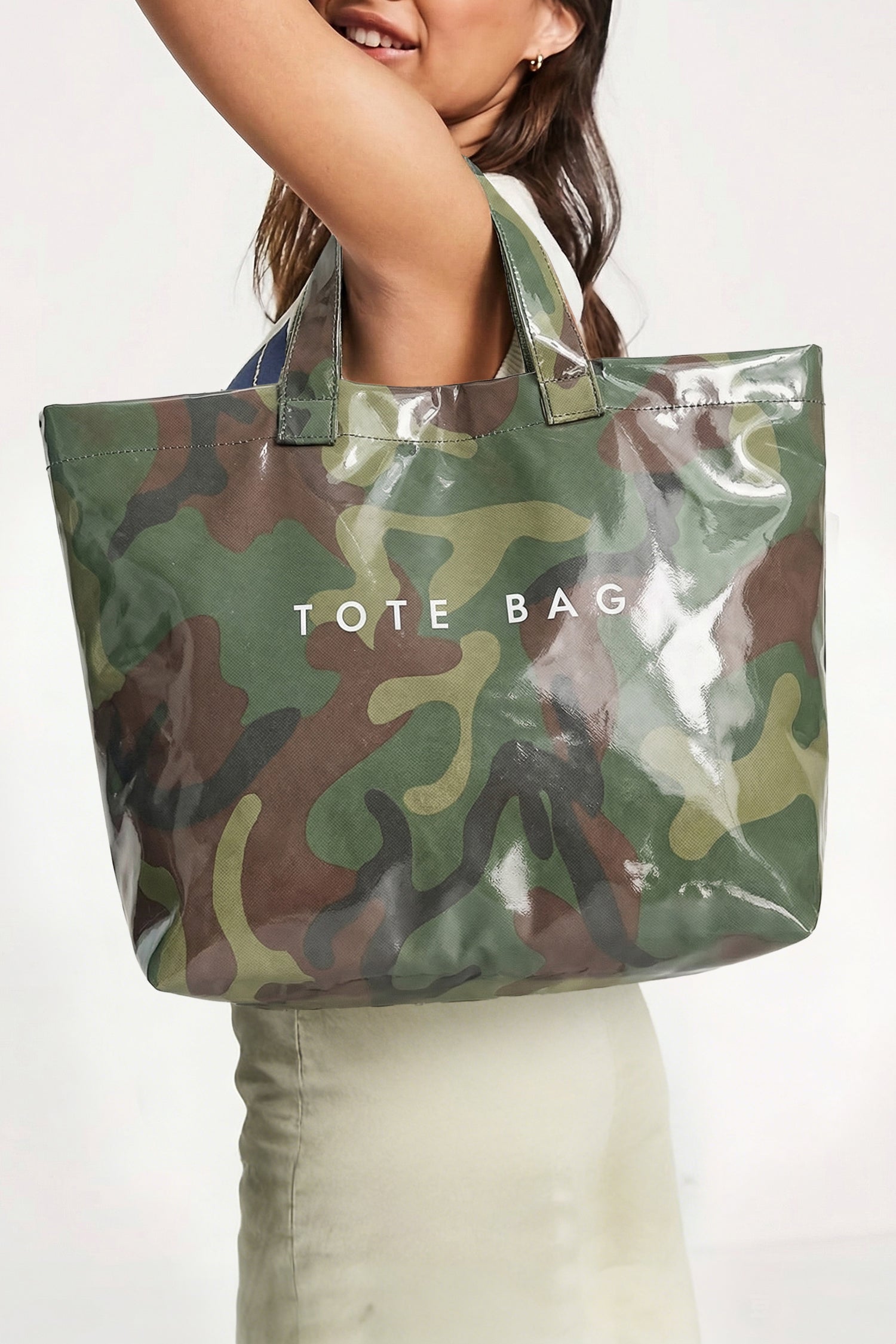 Schwarz-weiß-karierte glänzende PU-Leder-Tote-Bag – Damesmode Afbeelding 7