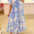 Sky Blue Leafy Botanical Print Side Tie Button Down Maxi Dress - Foto 2