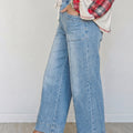 Beau Blue Drawstring Waist Wide Leg Ankle Length Jeans - Damesmode Afbeelding 3 - Foto 3