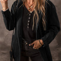 Black Side Pockets Lapel Collar Denim Jacket - Damesmode Afbeelding 1 - Foto 1