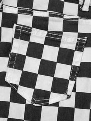 Imprimé noir en damier Trous vieillis, jeans courts à bord brut - Damesmode Afbeelding 8 - Miniatuur