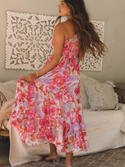 Robe Maxi à une épaule à motif fleural abstrait rose à motifs brillants - Miniatuur