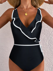 Costume da bagno a V con volant e avvolgimento nero - Damesmode Afbeelding 4 - Miniatuur