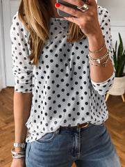 Schwarzes Polka Dot Sheer Mesh Langärmeliges Rundhals-Shift-Top – Damesmode Afbeelding 1 - Miniatuur