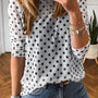 Schwarzes durchsichtiges Mesh mit Polka-Punkte-Muster und langärmligem Rundhals-Shift-Top