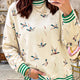 Beige Entenprint gestreifte Manschetten Ronnhals Casual bequemen Pullover