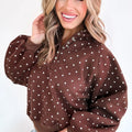 Brauner Polka-Punkte-Muster mit Metallknopfkragen – legerer Pullover - Foto 3