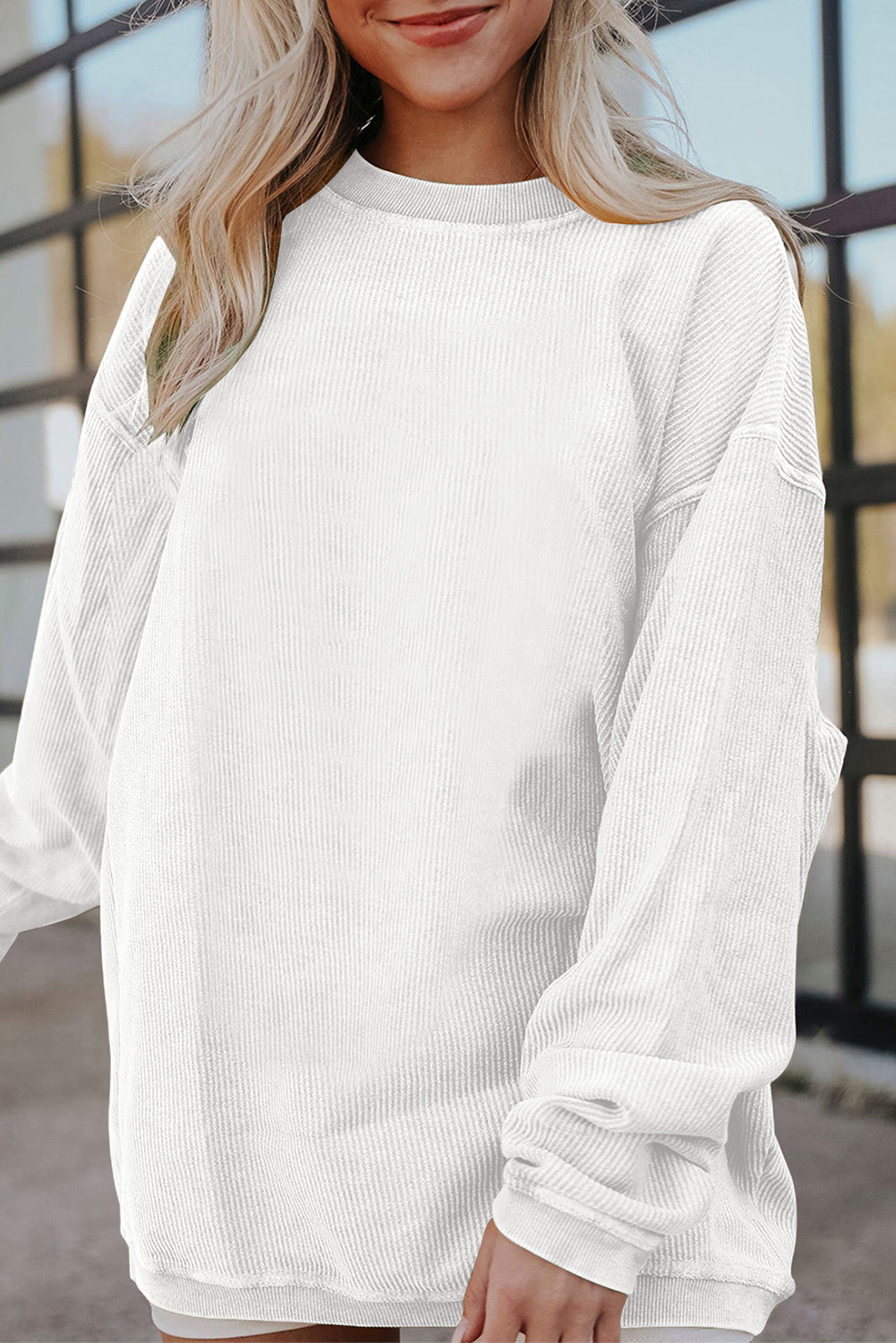 Smoke Gray ribbelagt fløjlssweatshirt i oversized sweatshirt