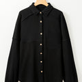 Black Waffle Knit Patchwork Exposed Seam Loose Shacket - Damesmode Afbeelding 6 - Foto 6