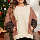 Brauner Exposed Seam Farbblock Plus-Size Hoodie – Damesmode Afbeelding 1 - Thumbnail
