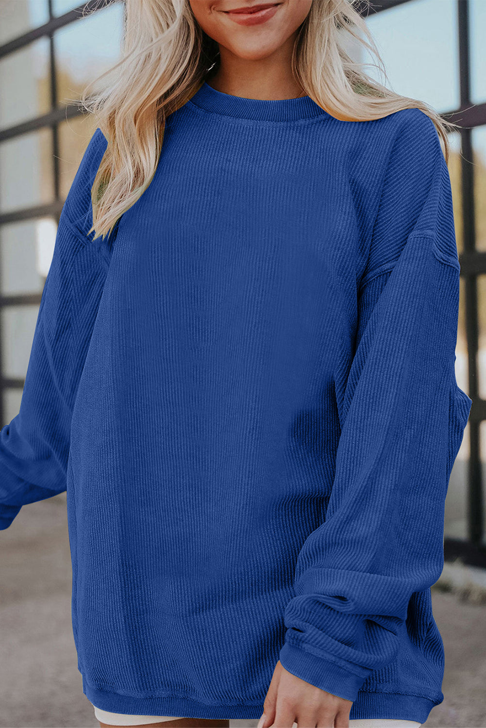 Smoke Gray ribbelagt fløjlssweatshirt i oversized sweatshirt