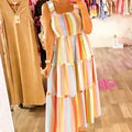 Maxikleid mit grün gestreiftem Muster und Rüschen, gestuft - Foto 4