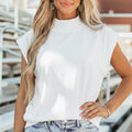 White Solid Color High Neck Cap Sleeve Loose Top - Foto 3