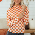 Orange Abstract Halloween Pattern Long Sleeve Stand Neck Shift Blouse - Foto 3