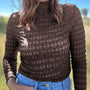 Sheer Textured Lace Stand Neck Long Sleeve Top