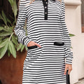 White Stripe Buttoned Front Collared Long Sleeve T Shirt Dress with Pockets - Foto 5