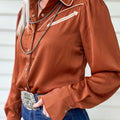 Cinnamon Silky Long Sleeve Button Front Western Fashion Shirt - Foto 2