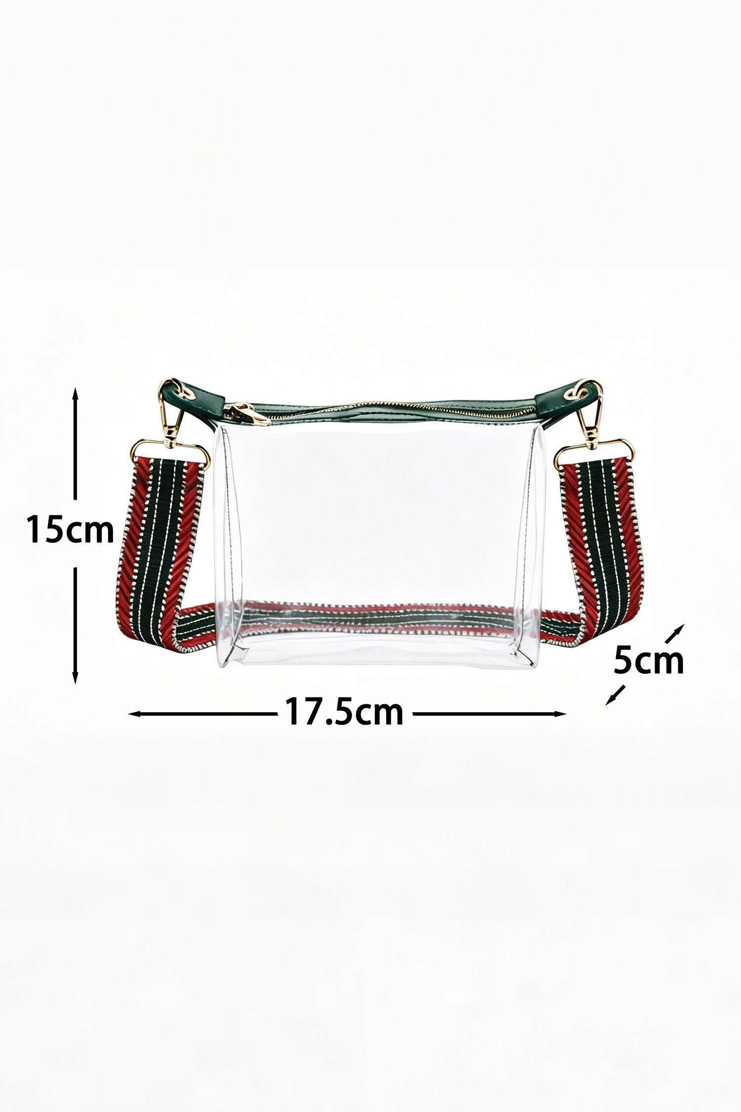 Blackish Green Contrast Trim Zipped Transparent PVC Single Shoulder Bag - Damesmode Afbeelding 2