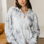 Gray Camo Leaf Print Kangaroo Pocket Quarter Zip Hoodie