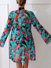 Black Halter Neck Monokini with Floral Beach Cover Up - Damesmode Afbeelding 2 - Miniatuur