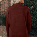 Rotes Sandelholz gerippte Strickknöpfe Vordere Klappentasche Casual Shacket - Foto 2