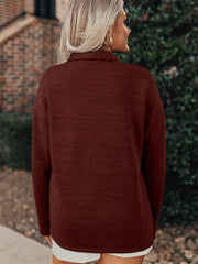 Red Sandalwood Ribbed Knit Buttons Front Flap Pocket Casual Shacket - Miniatuur
