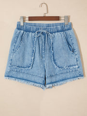 Pantaloncini casual in denim Myosotis con bordo sfilacciato - Miniatuur