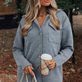 Rotes Sandelholz gerippte Strickknöpfe Vordere Klappentasche Casual Shacket - Foto 6