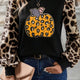 Kaki Luipaardprint Sleeve Pumpkin Print Graphic Gebreid Top