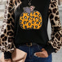 Khaki Leopardærme Græskarprint Grafisk Strik Top