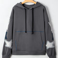 Kolgrå Star Patchwork Contrast Stitching Mineral Wash Kangaroo Pocket Vintage hoodie - Foto 5