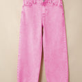 Rosa Acid Wash Héichtaille Ongläichméisseg Roh Saum Shift Jeans - Foto 5
