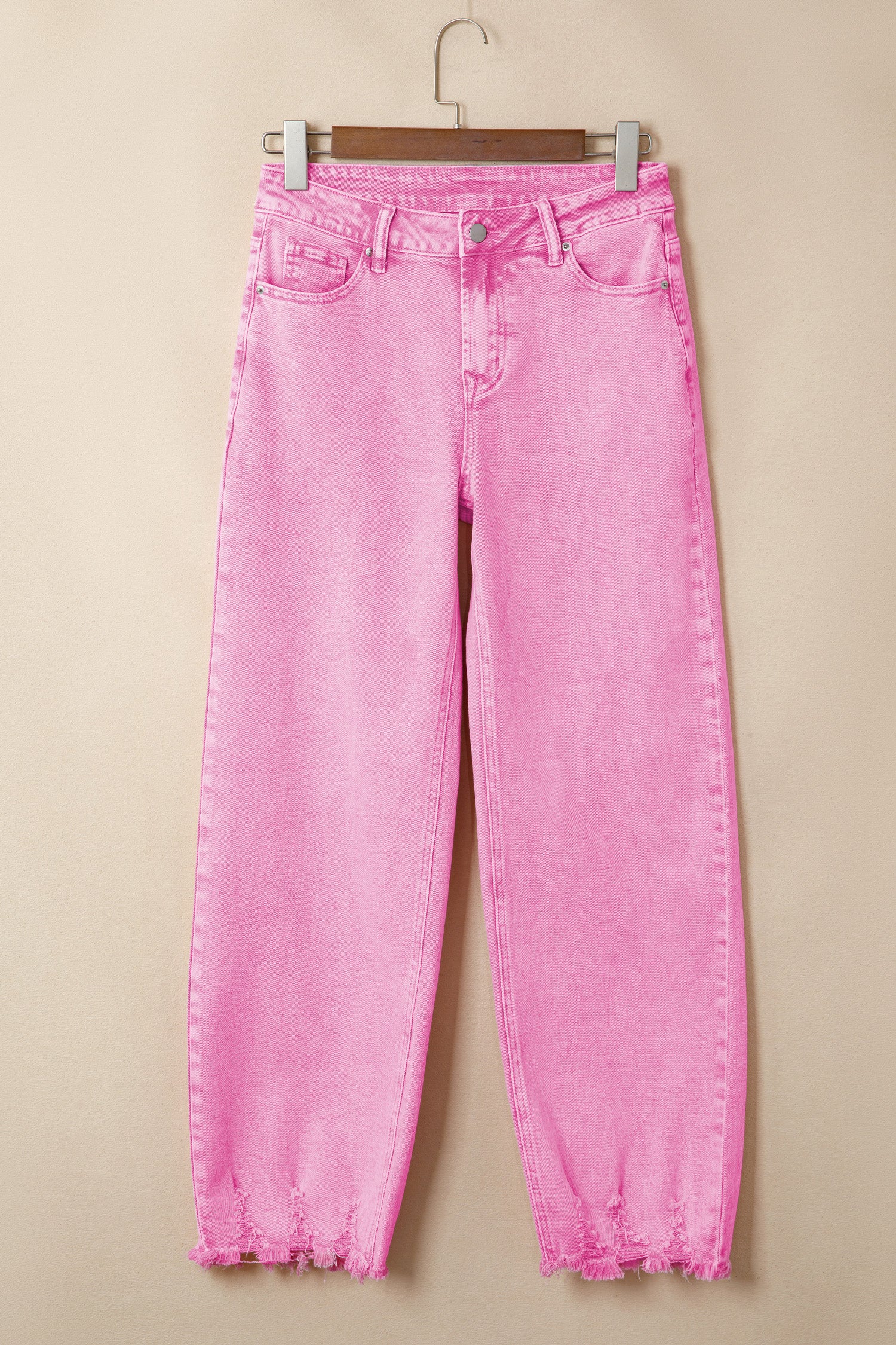 Vaqueros rosa Acid Wash de tiro alto con bajo irregular y bajo crudo