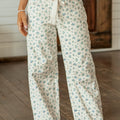 Beige Grommet Knot Waist Floral Barrel Leg Jeans - Damesmode Afbeelding 4 - Foto 4