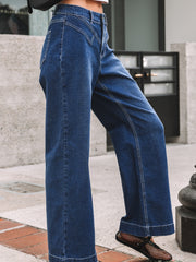 Voile bleu Couture Détail de taille Pantalon large à poignets - Miniatuur