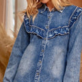 Camicia con bottoni con dettagli in denim vintage blu crepuscolo - Foto 3