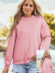 Dark Blue Oversize Drop Shoulder Reversible Mock Neck Sweatshirt - Miniatuur