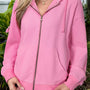 Sachet rose uni, veste à capuche à cordon nervuré