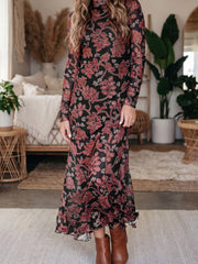 Robe noire rétro à manches longues à manches longues en maille décontractée - Image de mode féminine 1 - Miniatuur
